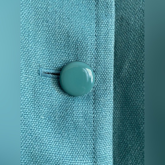 TALBOTS Teal Linen 3/4 Sleeve Blazer Collarless Career Feminine Retro 6 Petite - Picture 10 of 13